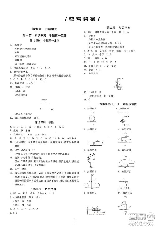 阳光出版社2021春全品作业本八年级全一册下物理新课标HK版答案