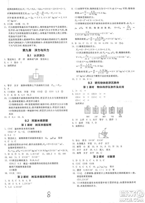 延边教育出版社2021春全品作业本八年级物理下册新课标沪粤版江西省专用答案