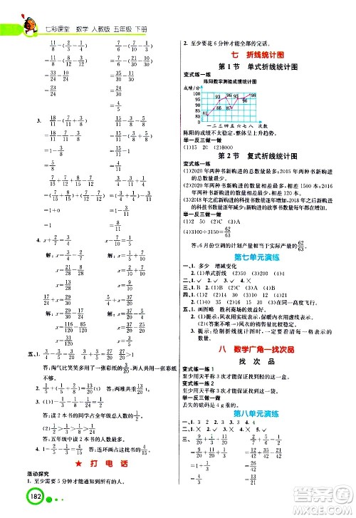 河北教育出版社2021七彩课堂数学五年级下册人教版答案