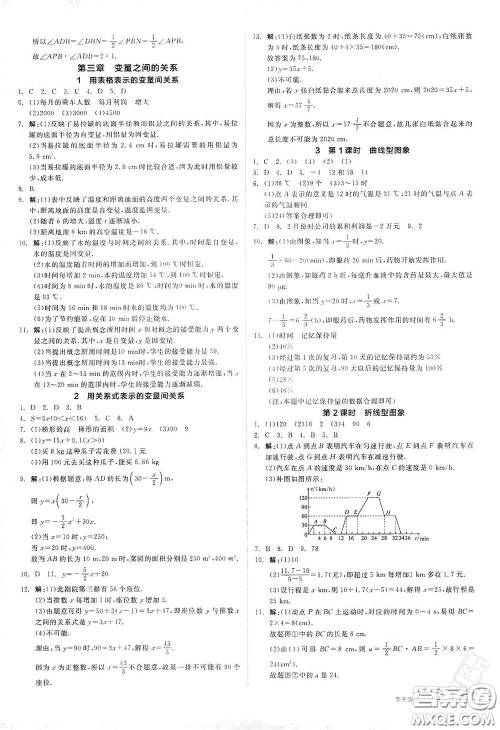 阳光出版社2021全品作业本七年级数学下册新课标北师大版答案