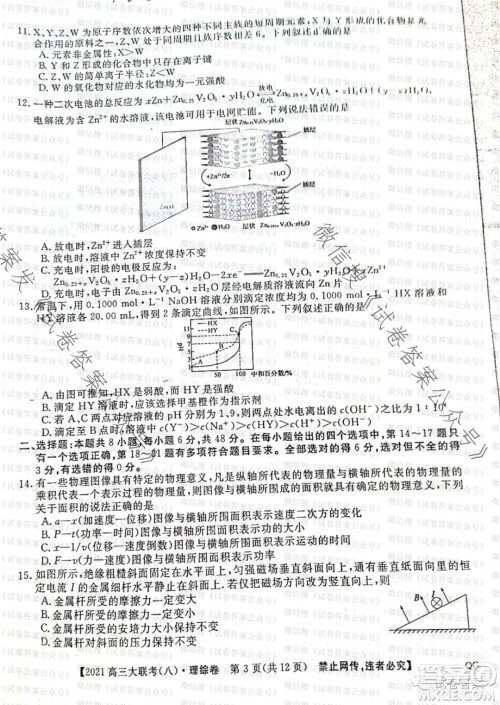 百校大联考全国百所名校2021届高三大联考调研试卷八理科综合试题及答案 百校大联考全国百所名校2021届高三大联考调研试卷八理科综合试题及答案