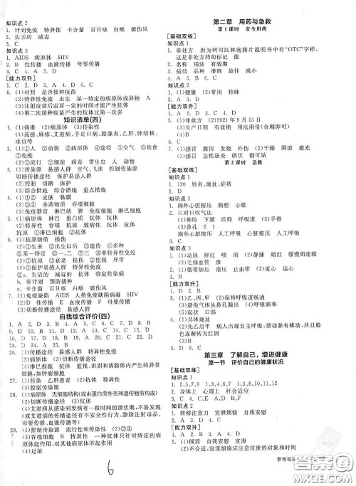 阳光出版社2021全品作业本八年级生物学下册新课标人教版答案