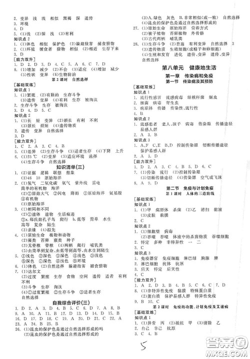 阳光出版社2021全品作业本八年级生物学下册新课标人教版答案 阳光出版社2021全品作业本八年级生物学下册新课标人教版答案