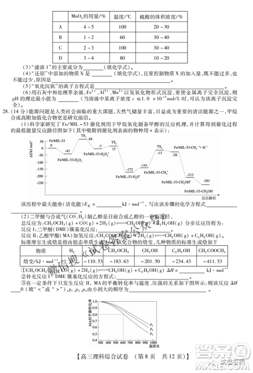 内蒙古2021高三年级三月模拟调研卷理科综合试题及答案 内蒙古2021高三年级三月模拟调研卷理科综合试题及答案