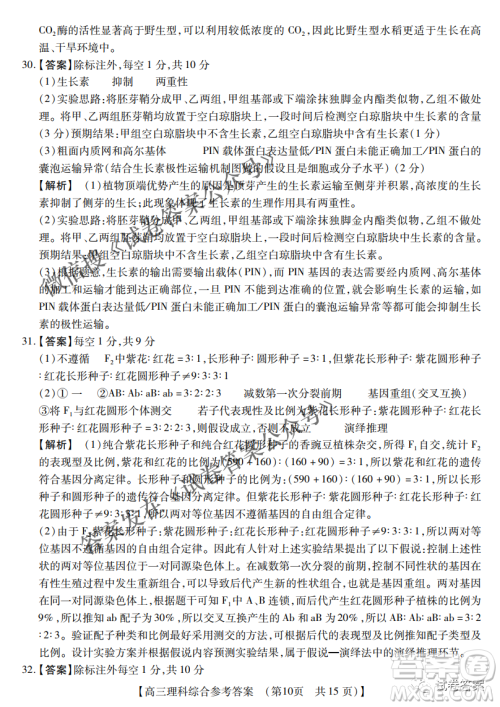 内蒙古2021高三年级三月模拟调研卷理科综合试题及答案 内蒙古2021高三年级三月模拟调研卷理科综合试题及答案