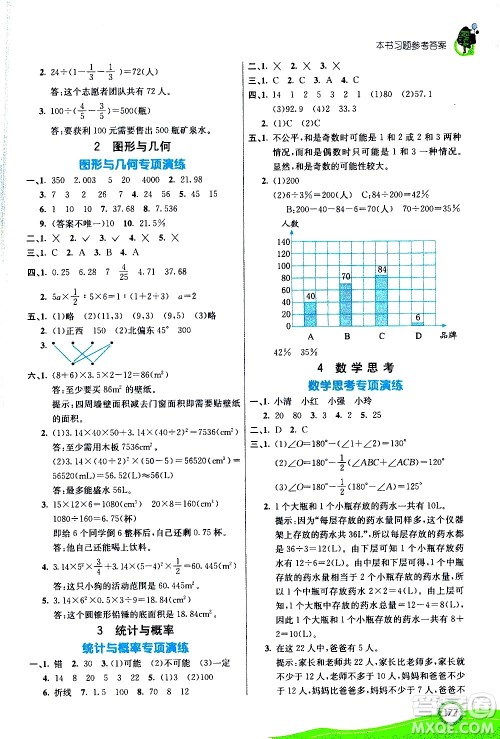 ​河北教育出版社2021七彩课堂数学六年级下册人教版答案