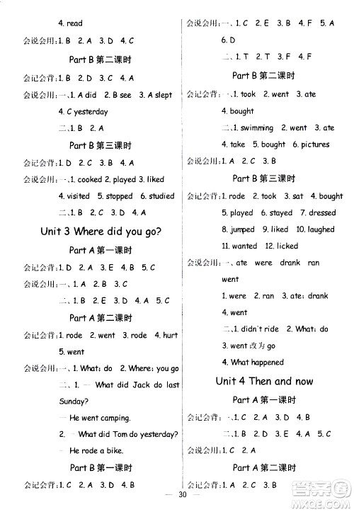 河北教育出版社2021七彩课堂预习卡英语六年级下册人教PEP版答案