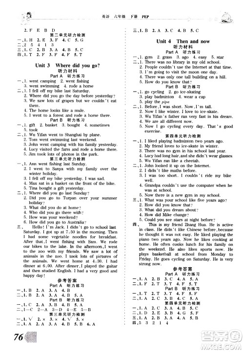 江西人民出版社2021王朝霞创维新课堂英语六年级下册PEP人教版答案