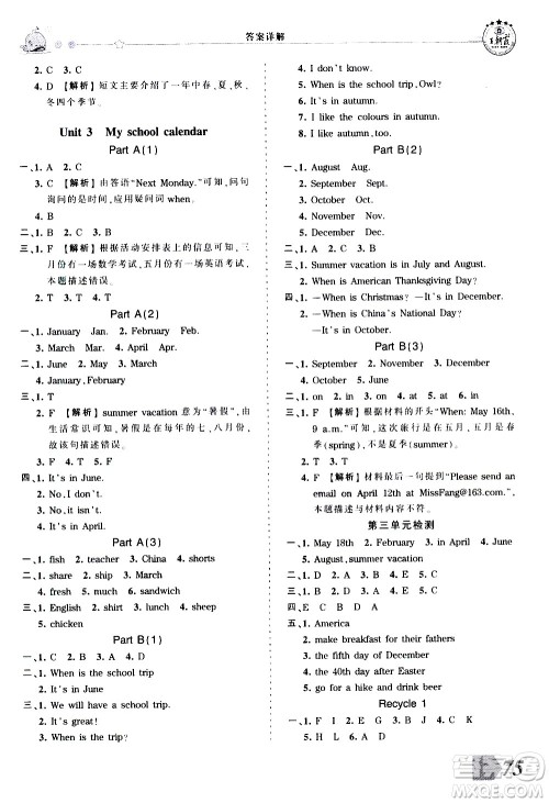 江西人民出版社2021王朝霞创维新课堂英语五年级下册PEP人教版答案