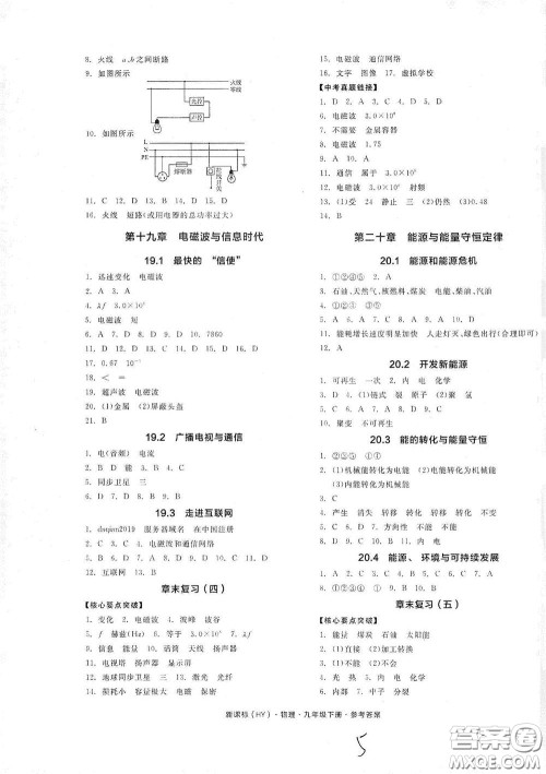 阳光出版社2021全品作业本九年级物理下册新课标沪粤版A版江西省答案