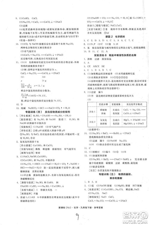 阳光出版社2021全品作业本九年级化学下册新课标人教版江西省答案 阳光出版社2021全品作业本九年级化学下册新课标人教版江西省答案
