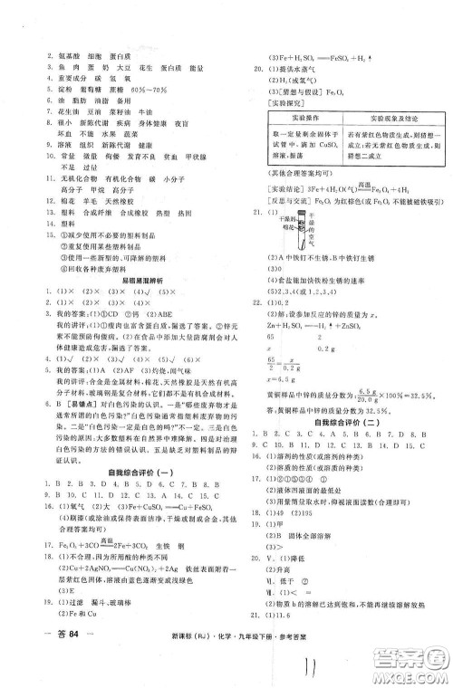 阳光出版社2021全品作业本九年级化学下册新课标人教版江西省答案 阳光出版社2021全品作业本九年级化学下册新课标人教版江西省答案