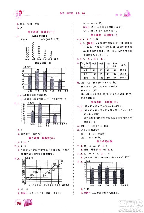 江西人民出版社2021王朝霞创维新课堂数学四年级下册BS北师大版答案