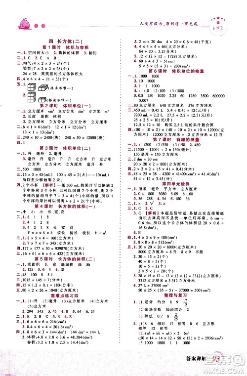 江西人民出版社2021王朝霞创维新课堂数学五年级下册BS北师大版答案 江西人民出版社2021王朝霞创维新课堂数学五年级下册BS北师大版答案
