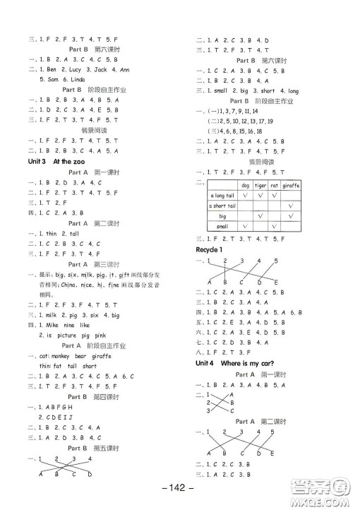 开明出版社2021全品学练考三年级英语下册人教版PEP三年级起点答案