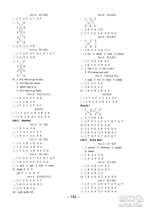 开明出版社2021全品学练考四年级英语下册人教版PEP三年级起点答案