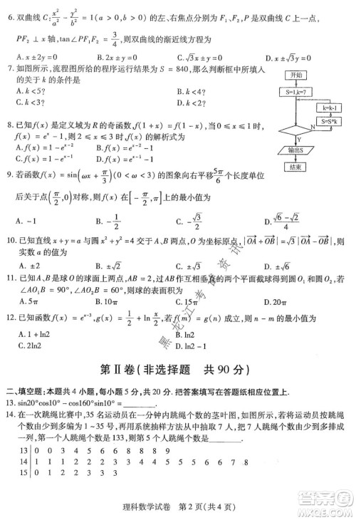 东北三省三校2021年高三第二次联合模拟考试理科数学试题及答案