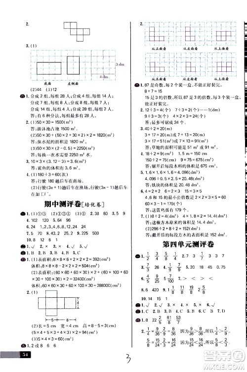延边大学出版社2021春阳光计划小学试卷数学五年级下册RJ人教版答案