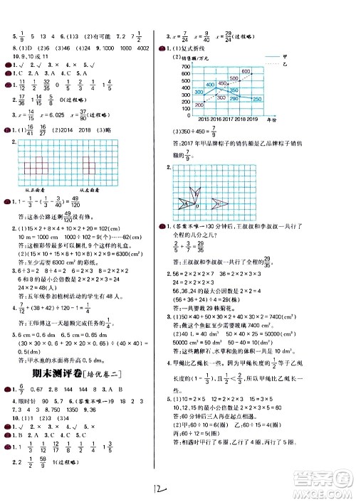 延边大学出版社2021春阳光计划小学试卷数学五年级下册RJ人教版答案