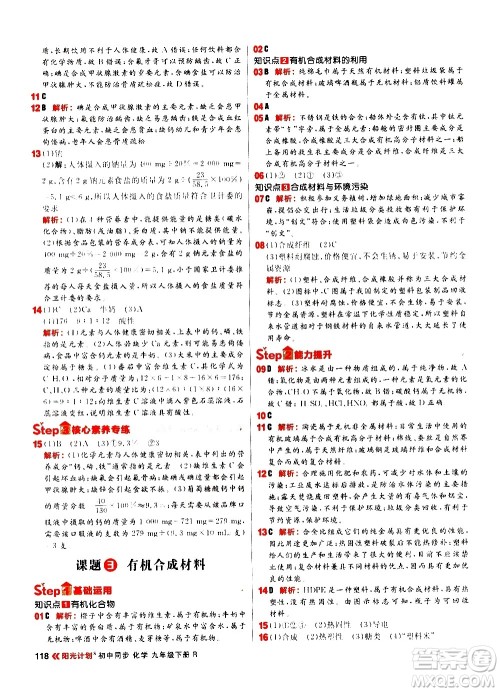 黑龙江教育出版社2021春阳光计划初中同步化学九年级下册R人教版答案