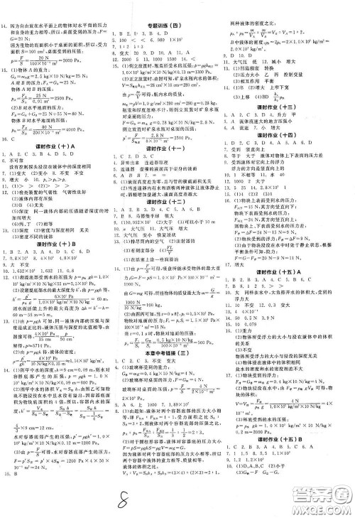 天津人民出版社2021全品学练考听课手册八年级物理下册新课标教科版江西专用答案