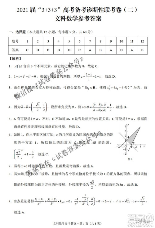 2021届3+3+3高考备考诊断性联考卷二文科数学试题及答案