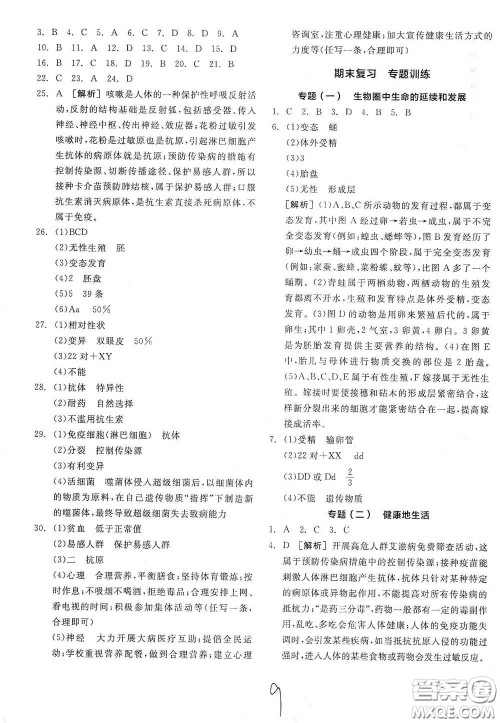 阳光出版社2021全品学练考八年级生物学下册新课标人教版江西省答案