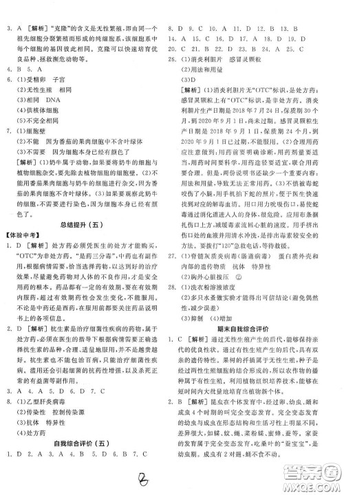 阳光出版社2021全品学练考八年级生物学下册新课标人教版江西省答案