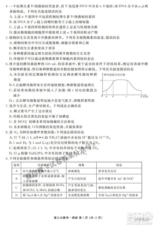 2021天府名校4月高三诊断性考试文理综试题及答案 2021天府名校4月高三诊断性考试文理综试题及答案
