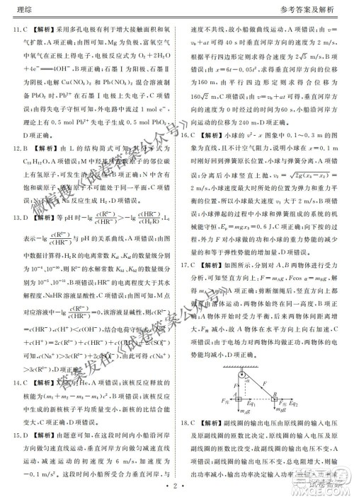2021天府名校4月高三诊断性考试文理综试题及答案 2021天府名校4月高三诊断性考试文理综试题及答案