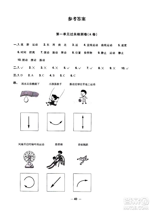 江西教育出版社2021阳光同学一线名师全优好卷科学三年级下册JK教科版答案