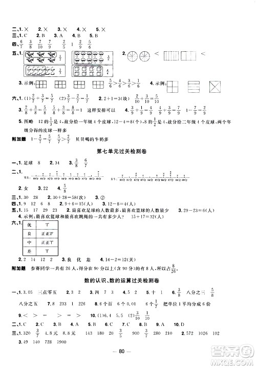 江西教育出版社2021阳光同学一线名师全优好卷数学三年级下册BS北师大版答案