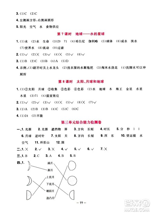 江西教育出版社2021阳光同学课时优化作业科学三年级下册JK教科版答案 江西教育出版社2021阳光同学课时优化作业科学三年级下册JK教科版答案