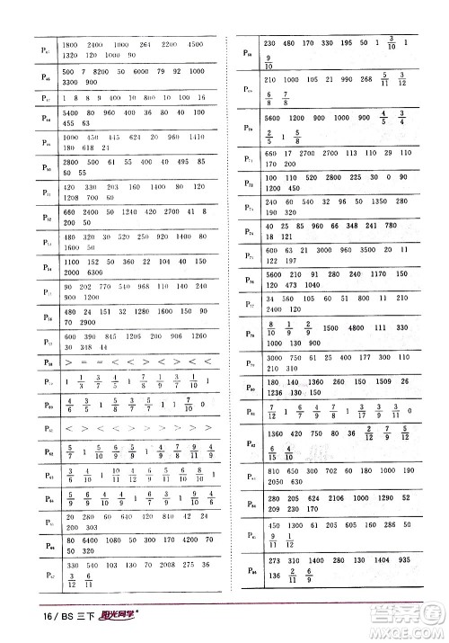 江西教育出版社2021阳光同学课时优化作业数学三年级下册BS北师大版答案