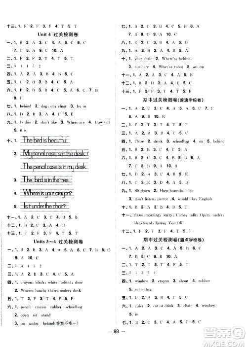 江西教育出版社2021阳光同学一线名师全优好卷英语三年级下册YL译林版答案