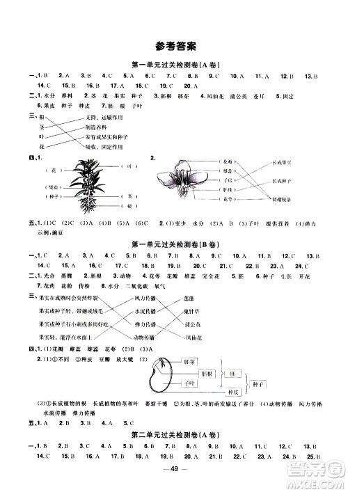 江西教育出版社2021阳光同学一线名师全优好卷科学四年级下册JK教科版答案