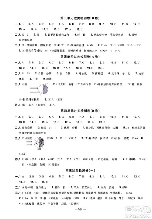 江西教育出版社2021阳光同学一线名师全优好卷科学五年级下册JK教科版答案