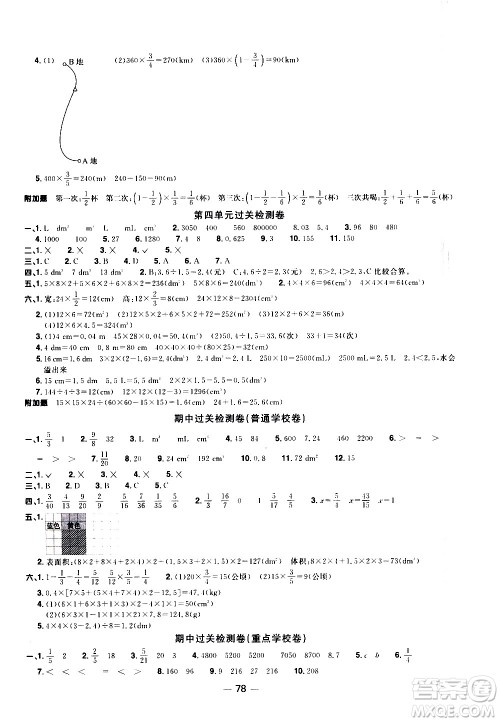 江西教育出版社2021阳光同学一线名师全优好卷数学五年级下册BS北师大版答案