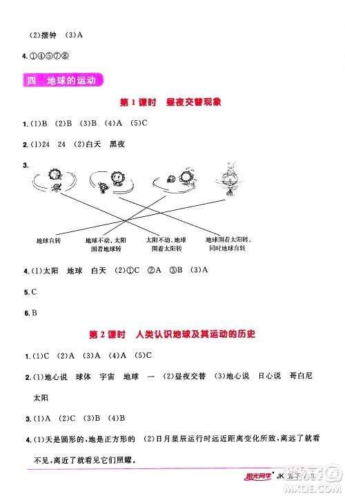 江西教育出版社2021阳光同学课时优化作业科学五年级下册JK教科版答案 江西教育出版社2021阳光同学课时优化作业科学五年级下册JK教科版答案