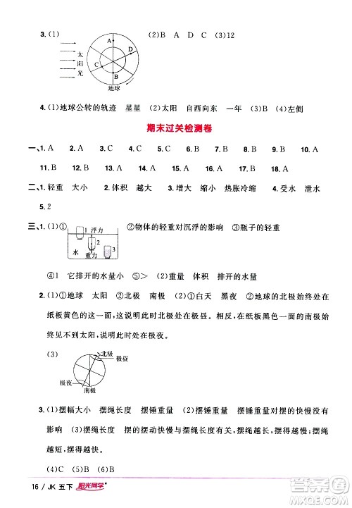江西教育出版社2021阳光同学课时优化作业科学五年级下册JK教科版答案 江西教育出版社2021阳光同学课时优化作业科学五年级下册JK教科版答案