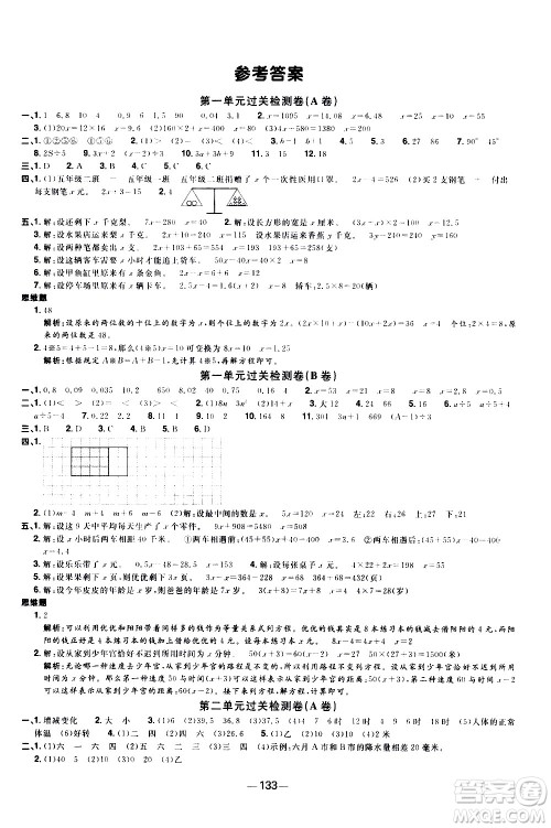 江西教育出版社2021阳光同学一线名师全优好卷数学五年级下册SJ苏教版答案