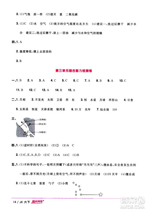 江西教育出版社2021阳光同学课时优化作业科学六年级下册JK教科版答案