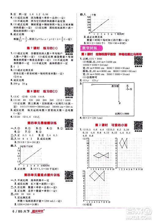 江西教育出版社2021阳光同学课时优化作业数学六年级下册BS北师大版答案