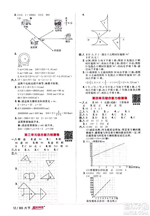 江西教育出版社2021阳光同学课时优化作业数学六年级下册BS北师大版答案