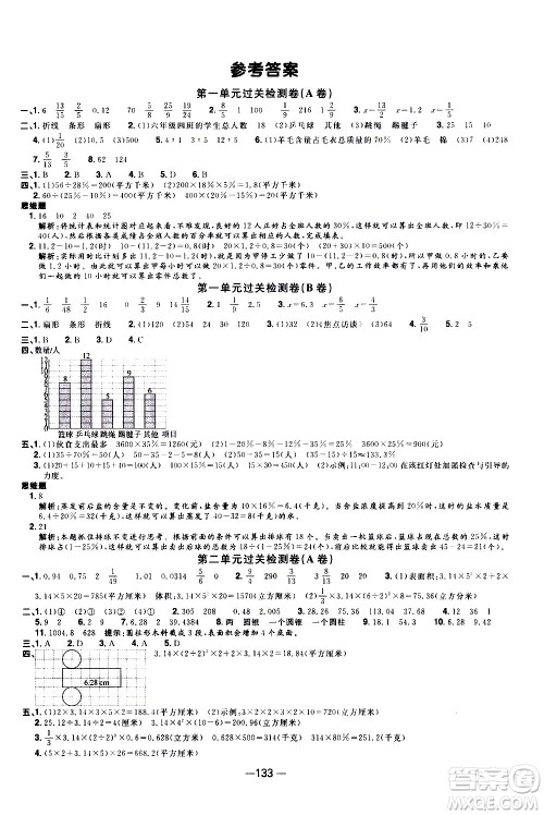 江西教育出版社2021阳光同学一线名师全优好卷数学六年级下册SJ苏教版答案