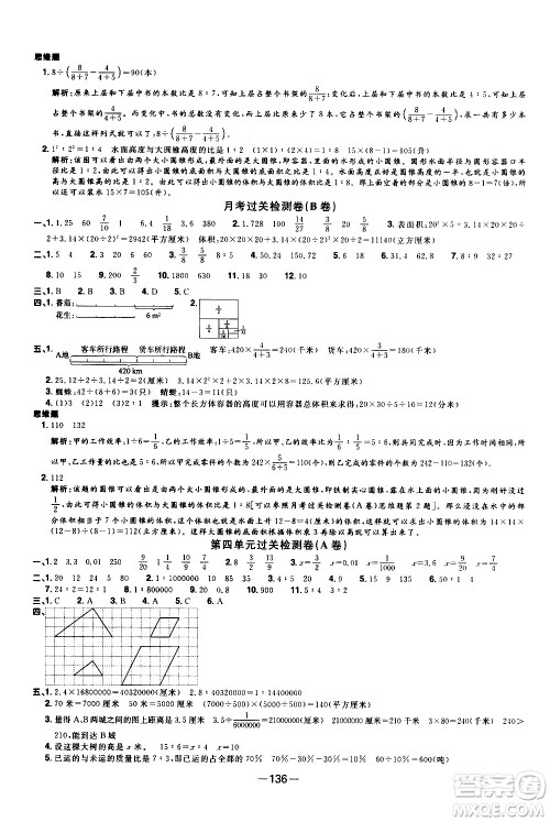 江西教育出版社2021阳光同学一线名师全优好卷数学六年级下册SJ苏教版答案