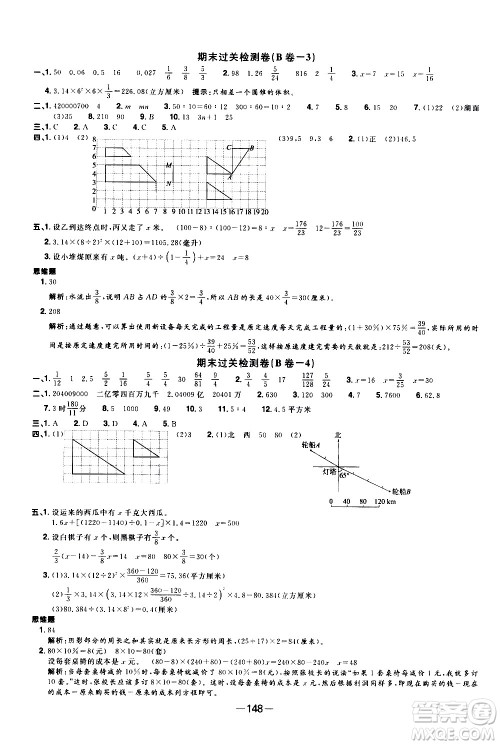 江西教育出版社2021阳光同学一线名师全优好卷数学六年级下册SJ苏教版答案