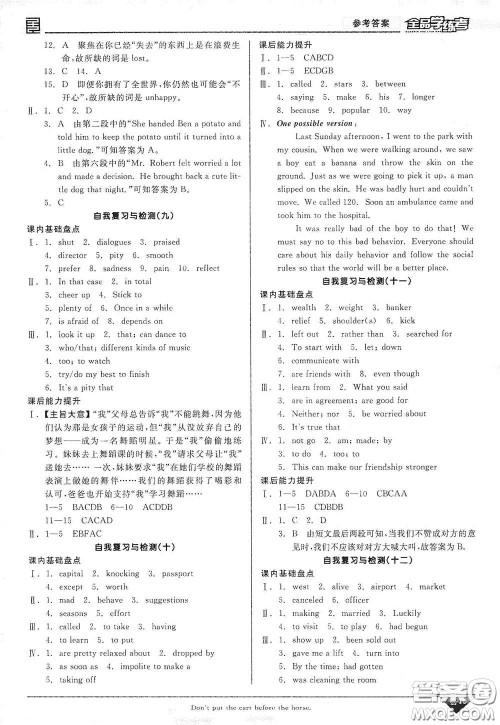 阳光出版社2021全品学练考听课手册九年级英语全一册下册新课标人教版江西专版答案