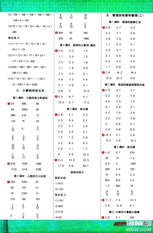江西教育出版社2021阳光同学计算小达人数学三年级下册SJ苏教版答案