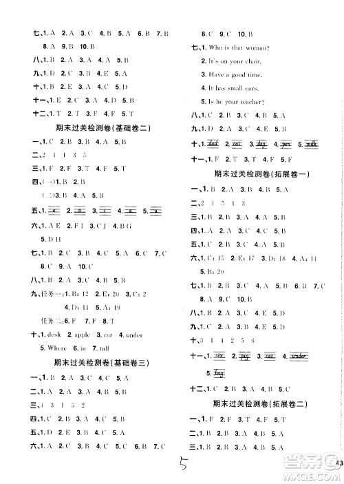 浙江教育出版社2021阳光同学全优达标好卷英语三年级下册PEP人教版浙江专版答案 浙江教育出版社2021阳光同学全优达标好卷英语三年级下册PEP人教版浙江专版答案